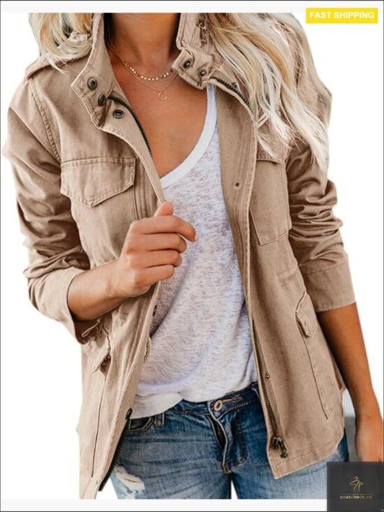 Jackets & Blazers - Military Anorak Jacket Zip Up Snap Buttons Safari Utility Coat with Pockets